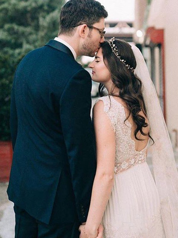 A-Line/Princess V-neck Ruched Short Sleeves Floor-Length Wedding Dresses