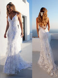Trumpet/Mermaid Spaghetti Straps Sleeveless Court Train Wedding Dresses