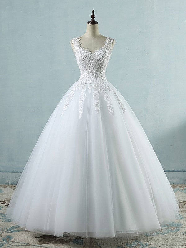 Ball Gown V-neck Sleeveless Sweetheart Floor-Length Applique Wedding Dresses