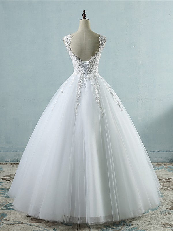 Ball Gown V-neck Sleeveless Sweetheart Floor-Length Applique Wedding Dresses