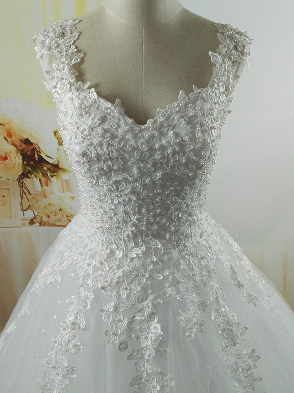 Ball Gown V-neck Sleeveless Sweetheart Floor-Length Applique Wedding Dresses