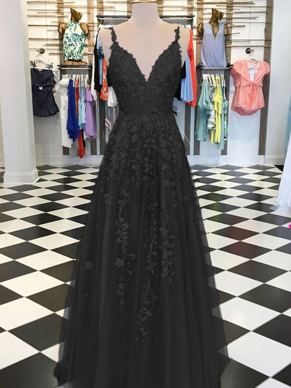 A-Line/Princess Sleeveless V-neck Floor-Length Applique Dresses