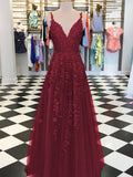 A-Line/Princess Sleeveless V-neck Floor-Length Applique Dresses