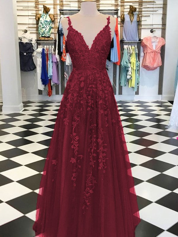 A-Line/Princess Sleeveless V-neck Floor-Length Applique Dresses