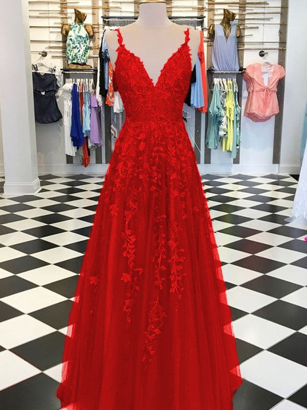 A-Line/Princess Sleeveless V-neck Floor-Length Applique Dresses
