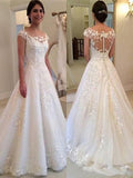 A-Line/Princess Scoop Sleeveless Sweep/Brush Train Wedding Dresses