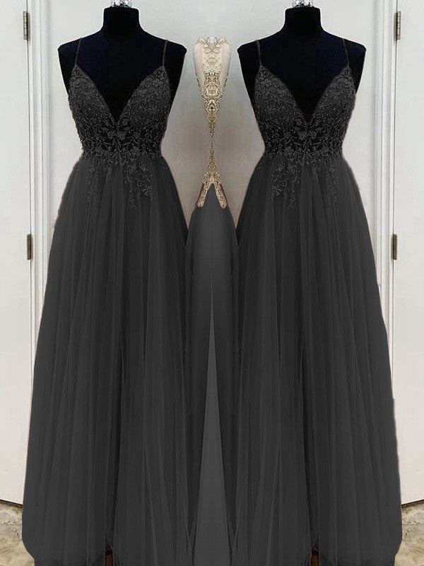 A-Line/Princess Beading Spaghetti Straps Sleeveless Floor-Length Dresses