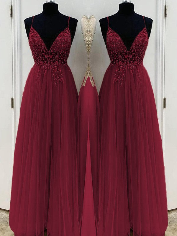 A-Line/Princess Beading Spaghetti Straps Sleeveless Floor-Length Dresses