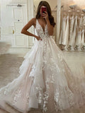 A-Line/Princess V-neck Sleeveless Applique Floor-Length Wedding Dresses