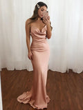Sheath/Column Spaghetti Straps Ruched Sleeveless NS Elastic Woven Sweep/Brush Train Dresses
