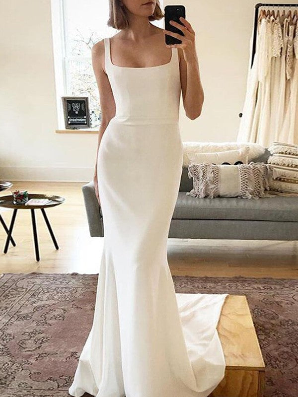 Sheath/Column Ruffles Straps Sleeveless Sweep/Brush Train Wedding Dresses