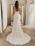 Sheath/Column Ruffles Straps Sleeveless Sweep/Brush Train Wedding Dresses