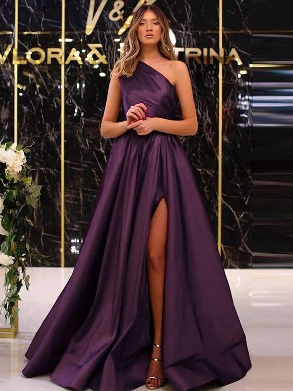 A-Line/Princess Ruffles One-Shoulder Sleeveless Sweep/Brush Train Dresses