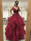 A-Line/Princess Applique V-neck Sleeveless Floor-Length Dresses