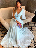 Sheath/Column Ruched V-neck Long Sleeves Sweep/Brush Train Mother of the Bride Dresses