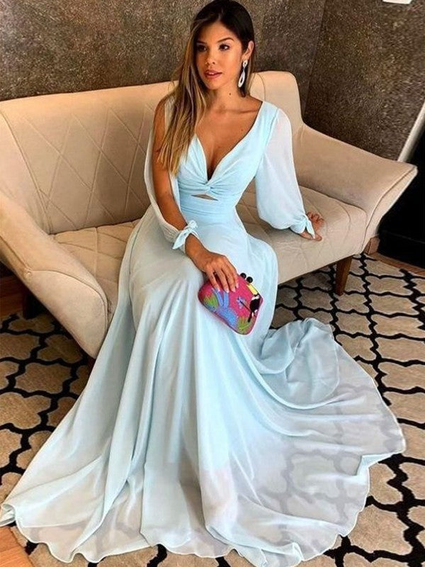 Sheath/Column Ruched V-neck Long Sleeves Sweep/Brush Train Mother of the Bride Dresses