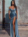 Sheath/Column Elastic Woven Ruched Off-the-Shoulder Sleeveless Sweep/Brush Train Dresses
