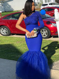 Trumpet/Mermaid Applique One-Shoulder Long Sleeves Sweep/Brush Train Dresses