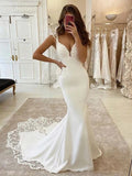 Sheath/Column V-neck Sleeveless Sweep/Brush Train Wedding Dresses