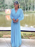 A-Line/Princess Ruffles V-neck Long Sleeves Floor-Length Mother of the Bride Dresses