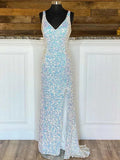 Sheath/Column Sequins V-neck Sleeveless Sweep/Brush Train Dresses