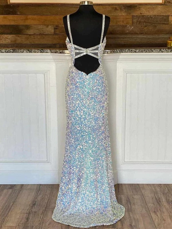 Sheath/Column Sequins V-neck Sleeveless Sweep/Brush Train Dresses