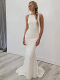 Sheath/Column Bateau Sleeveless Sweep/Brush Train Wedding Dresses