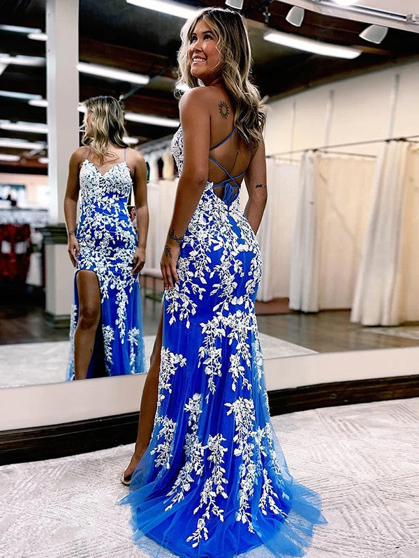 Sheath/Column Applique V-neck Sleeveless Sweep/Brush Train Dresses