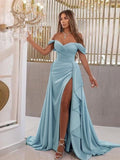 Sheath/Column Ruched Off-the-Shoulder Sleeveless Sweep/Brush Train Dresses
