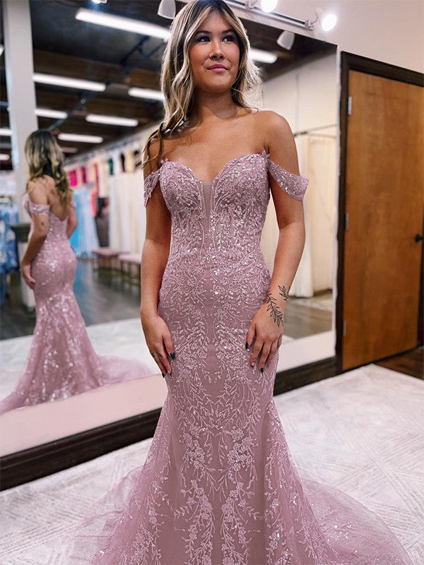 Sheath/Column Applique Off-the-Shoulder Sleeveless Court Train Dresses