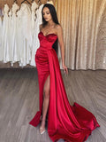 Sheath/Column Elastic Woven Ruched Sweetheart Sleeveless Sweep/Brush Train Dresses