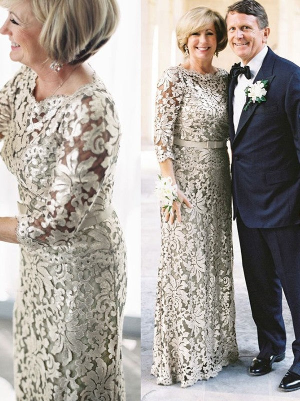Sheath/Column Sash/Ribbon/Belt Scoop 3/4 Sleeves Floor-Length Mother of the Bride Dresses