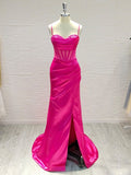 Sheath/Column Elastic Woven Ruched Spaghetti Straps Sleeveless Sweep/Brush Train Dresses