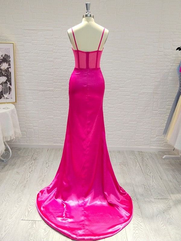 Sheath/Column Elastic Woven Ruched Spaghetti Straps Sleeveless Sweep/Brush Train Dresses