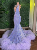 Trumpet/Mermaid Sequins Ruffles Halter Sleeveless Sweep/Brush Train Dresses