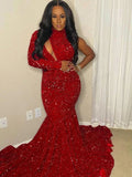Trumpet/Mermaid High Neck Long Sleeves Sweep/Brush Train Dresses