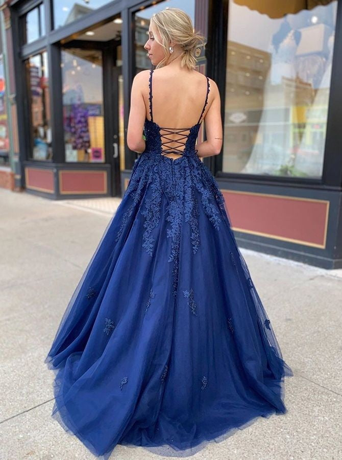 A-Line/Princess Applique V-neck Sleeveless Sweep/Brush Train Dresses