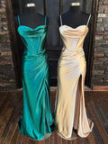 Sheath/Column like Pleats Spaghetti Straps Sleeveless Sweep/Brush Train Dresses