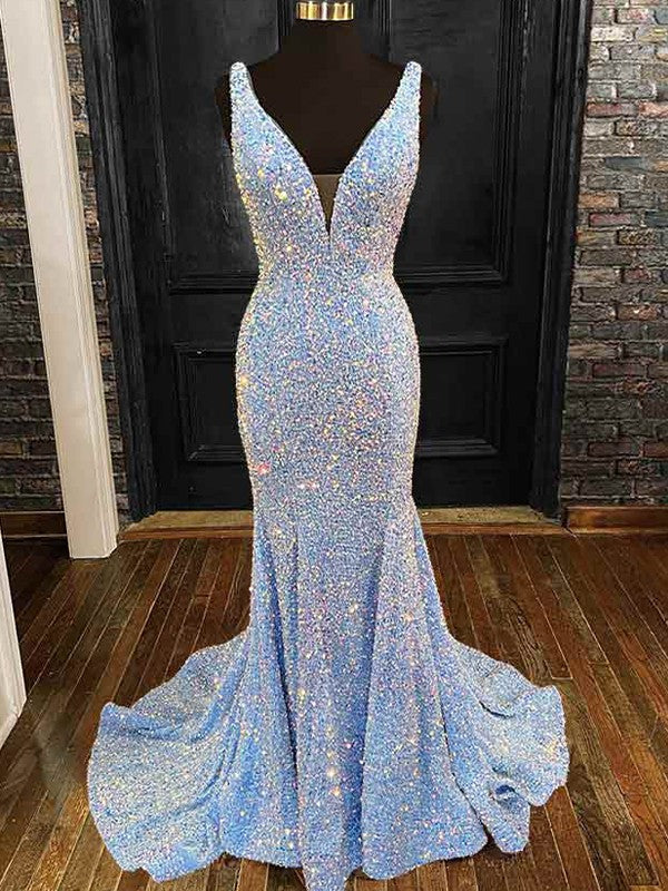 Sheath/Column Sequins V-neck Sleeveless Sweep/Brush Train Dresses
