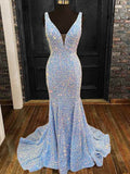 Sheath/Column Sequins V-neck Sleeveless Sweep/Brush Train Dresses