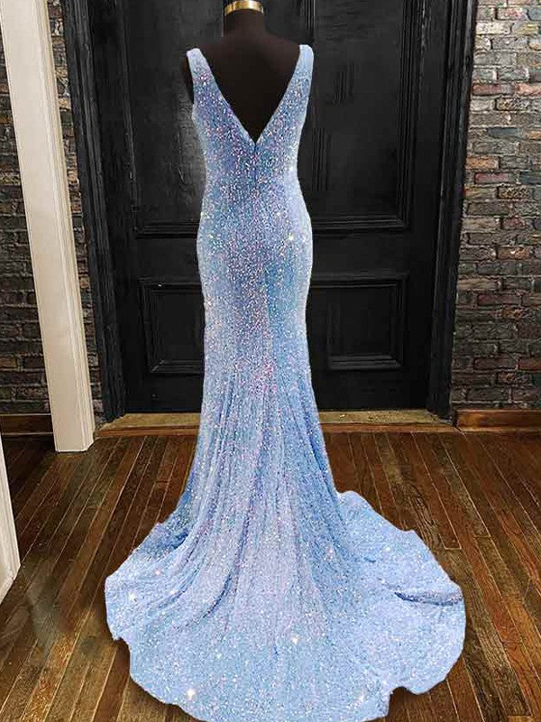 Sheath/Column Sequins V-neck Sleeveless Sweep/Brush Train Dresses