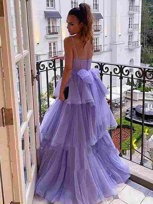 A-Line/Princess Layers Spaghetti Straps Sleeveless Floor-Length Dresses