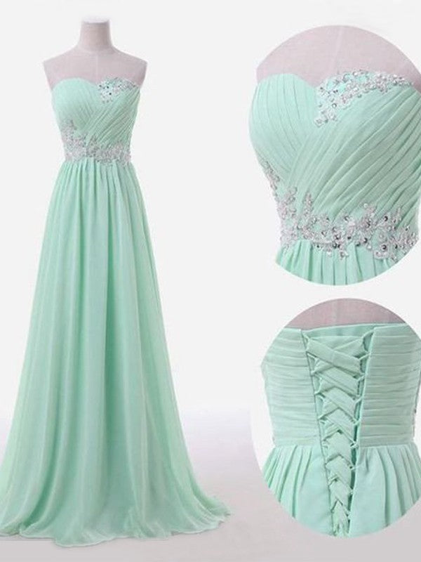 A-Line/Princess Sleeveless Sweetheart Floor-Length Beading Bridesmaid Dresses