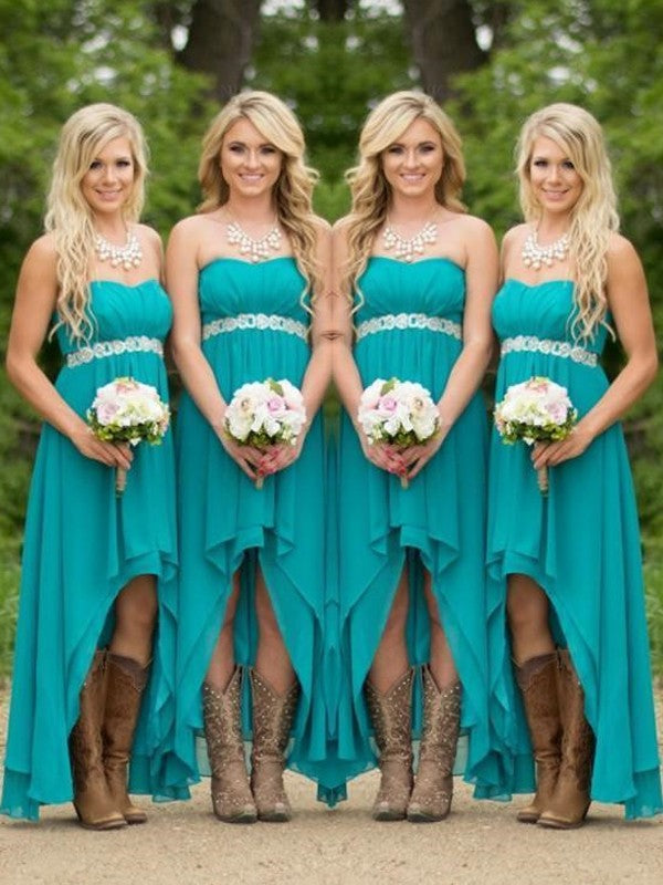 A-Line/Princess Sweetheart Sleeveless Asymmetrical Beading Bridesmaid Dresses