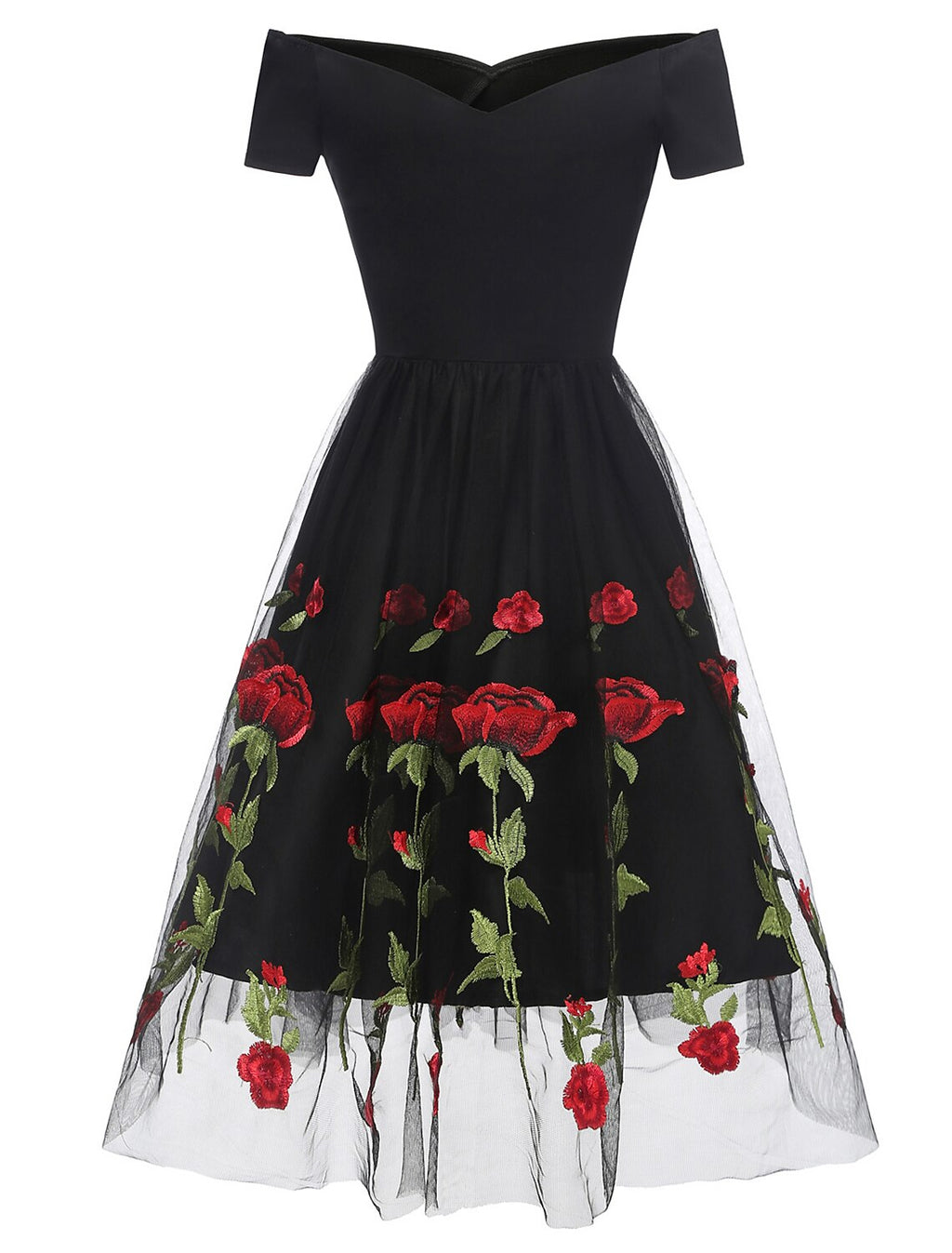 Cocktail Dresses Party Dress Holiday Wedding Guest Knee Length Short Sleeve Off Shoulder with Embroidery Appliques