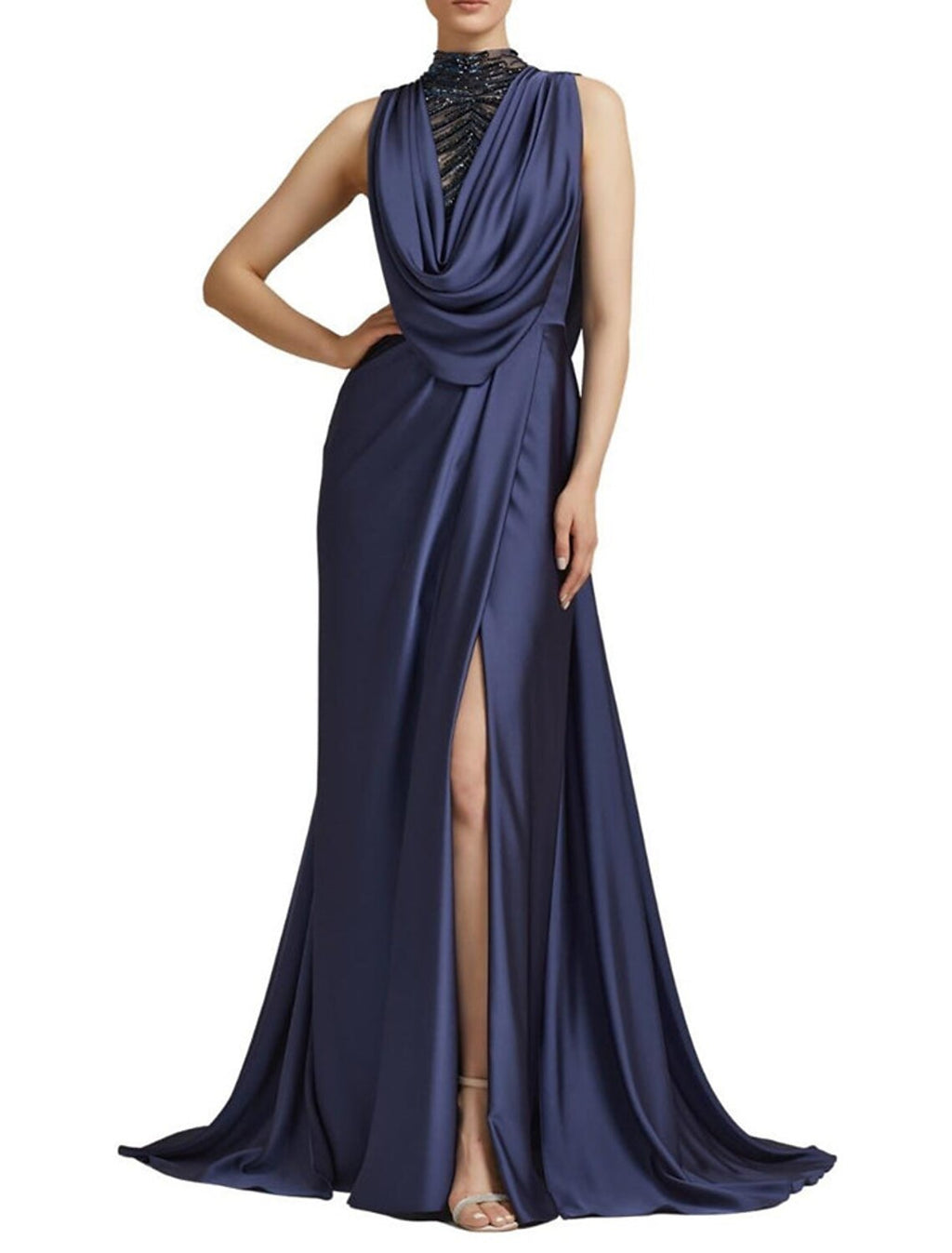 Mermaid / Trumpet Evening Gown Elegant Dress Formal Christmas Court Train Sleeveless Cowl Neck with Ruched Slit