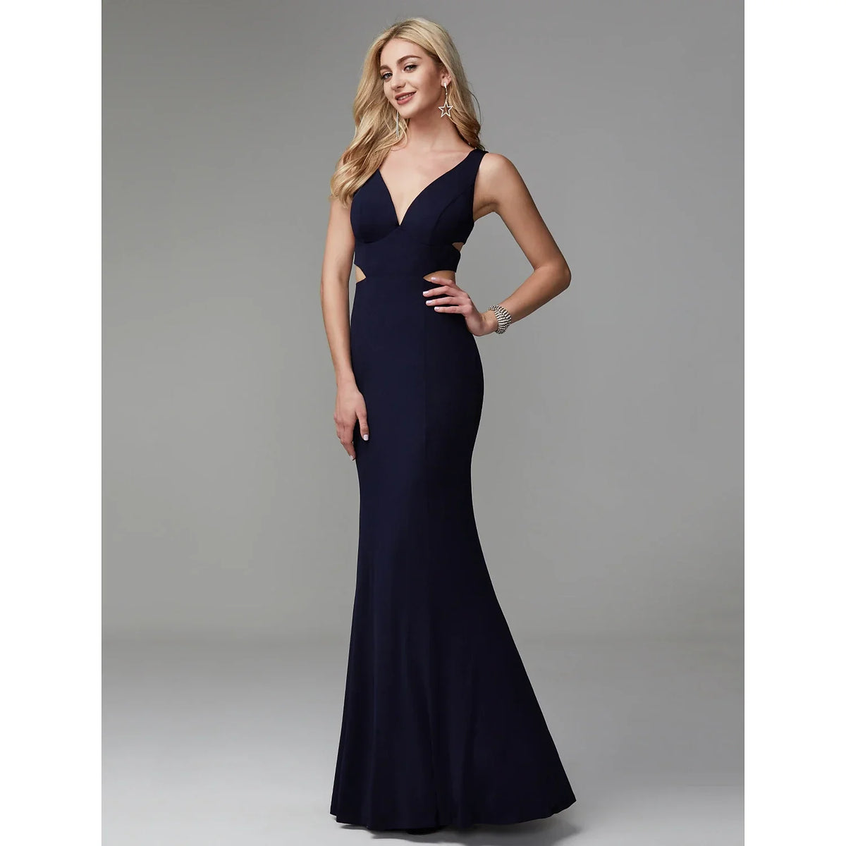 Elegant Red Mermaid V-Neck Sleeveless Classic-Back Floor-Length Prom Dress