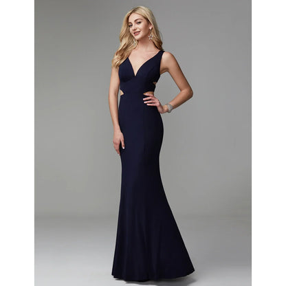 Elegant Red Mermaid V-Neck Sleeveless Classic-Back Floor-Length Prom Dress