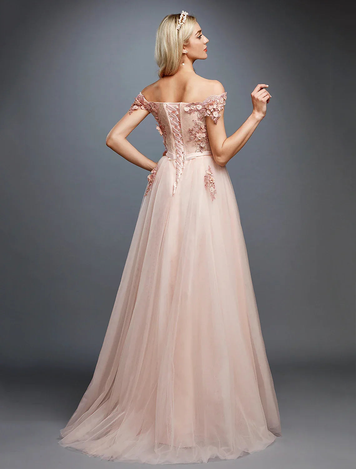 Floral Dress Wedding Sleeveless Off Shoulder Over with Appliques