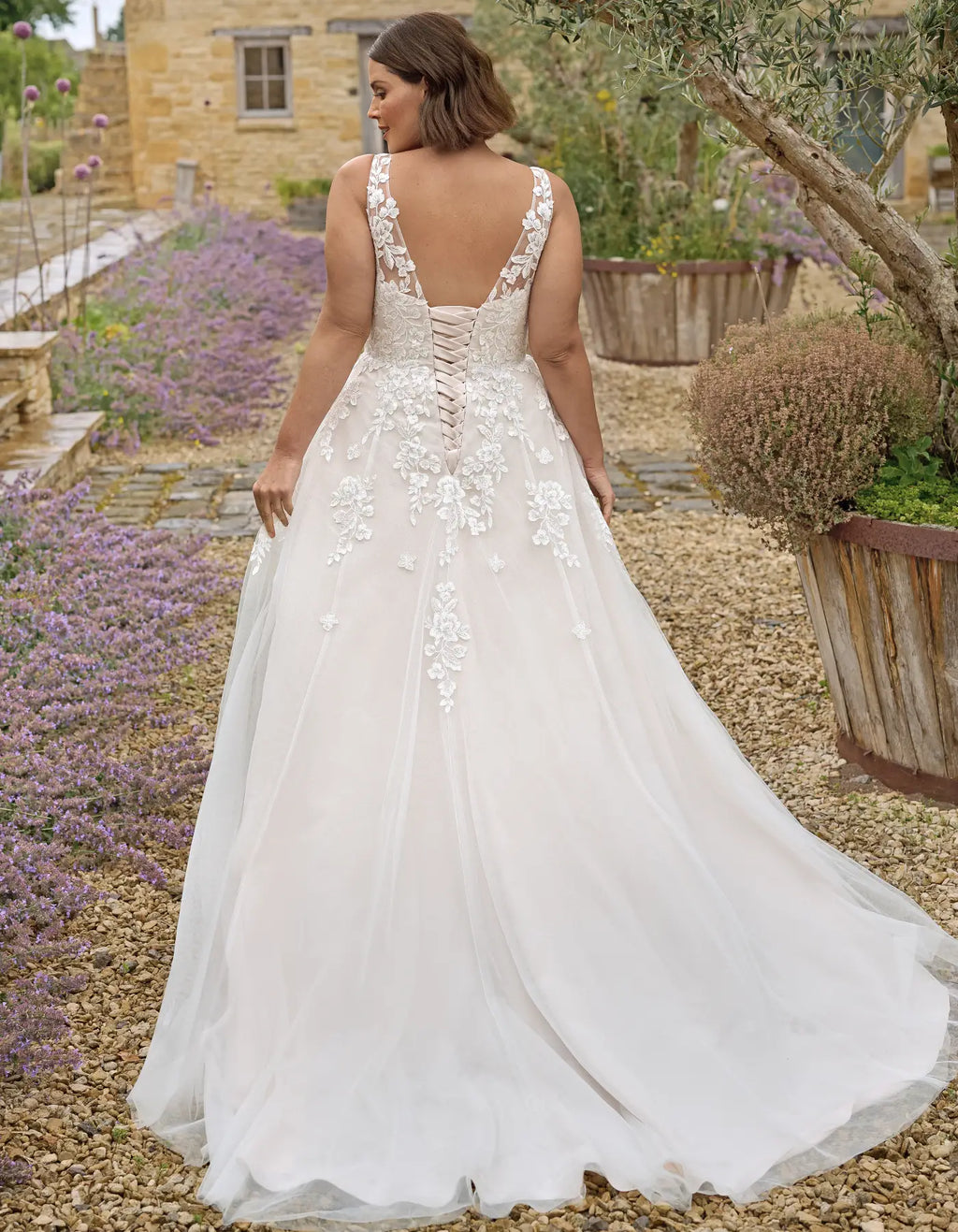 a floral a-line wedding dress